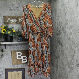 Tommy Hilfiger Surplice Printed Chiffon Midi Dress Terra Cota Brown Multi 12